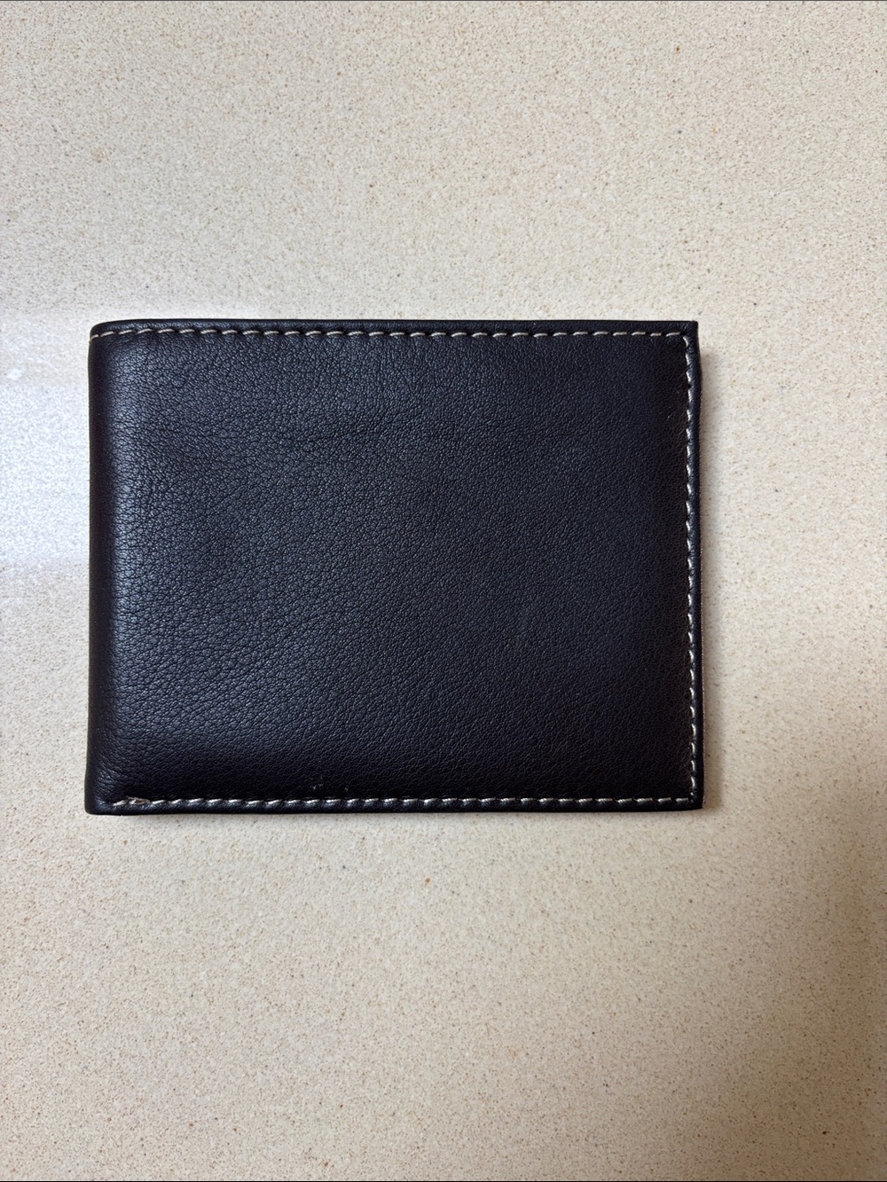 Tasso Elba Black Leather Card & Key Wallet with White Contrast Stitching